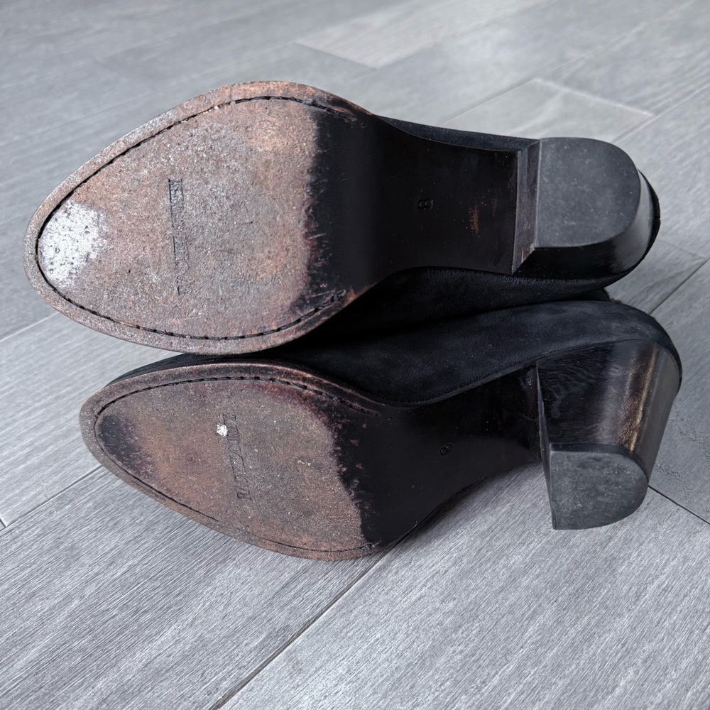 Rachel Comey Prose Black Suede Ankle Booties Stacked Heel 8 Minimalist Western - Picture 14 of 16